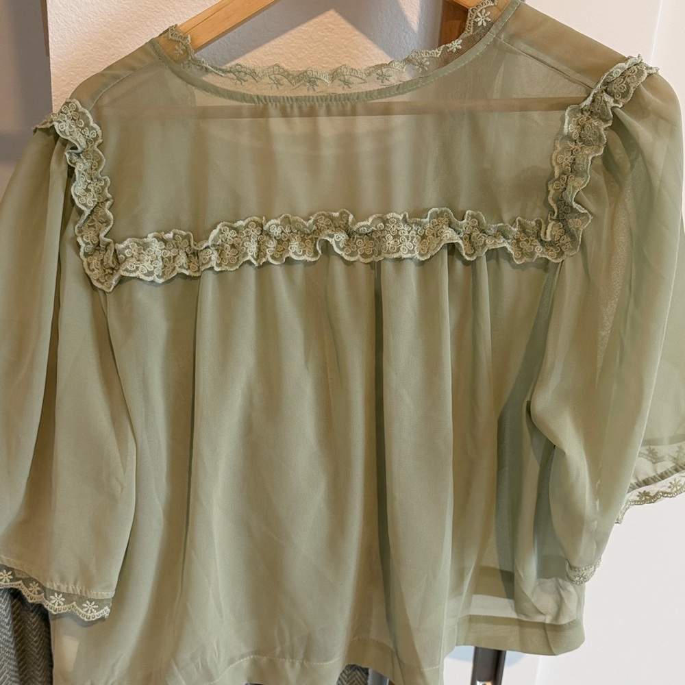 Amazon Sheer Olive Lace Blouse - Picture 5 of 5